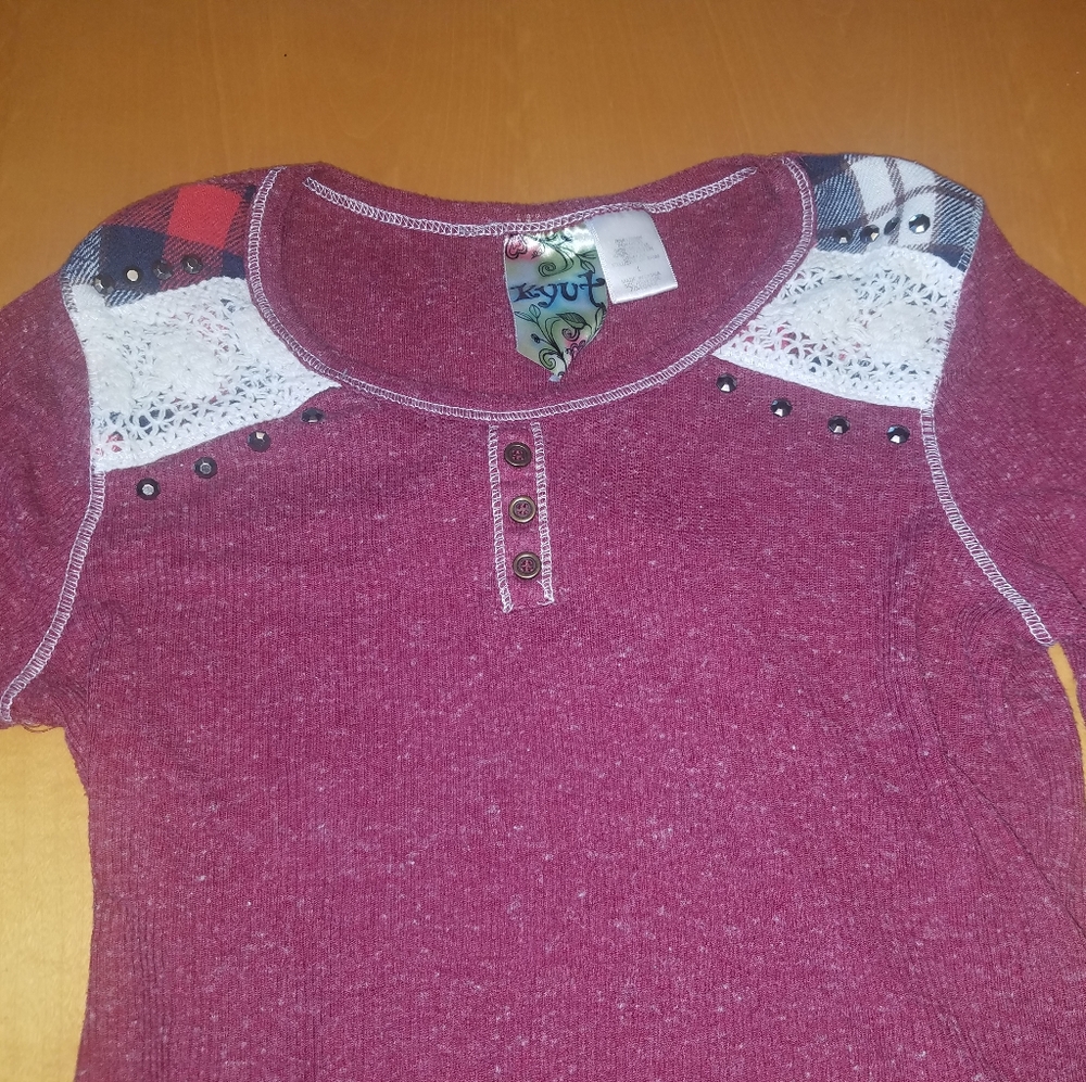 Kyut Top. Lace, Plaid And Stud Accents View 2